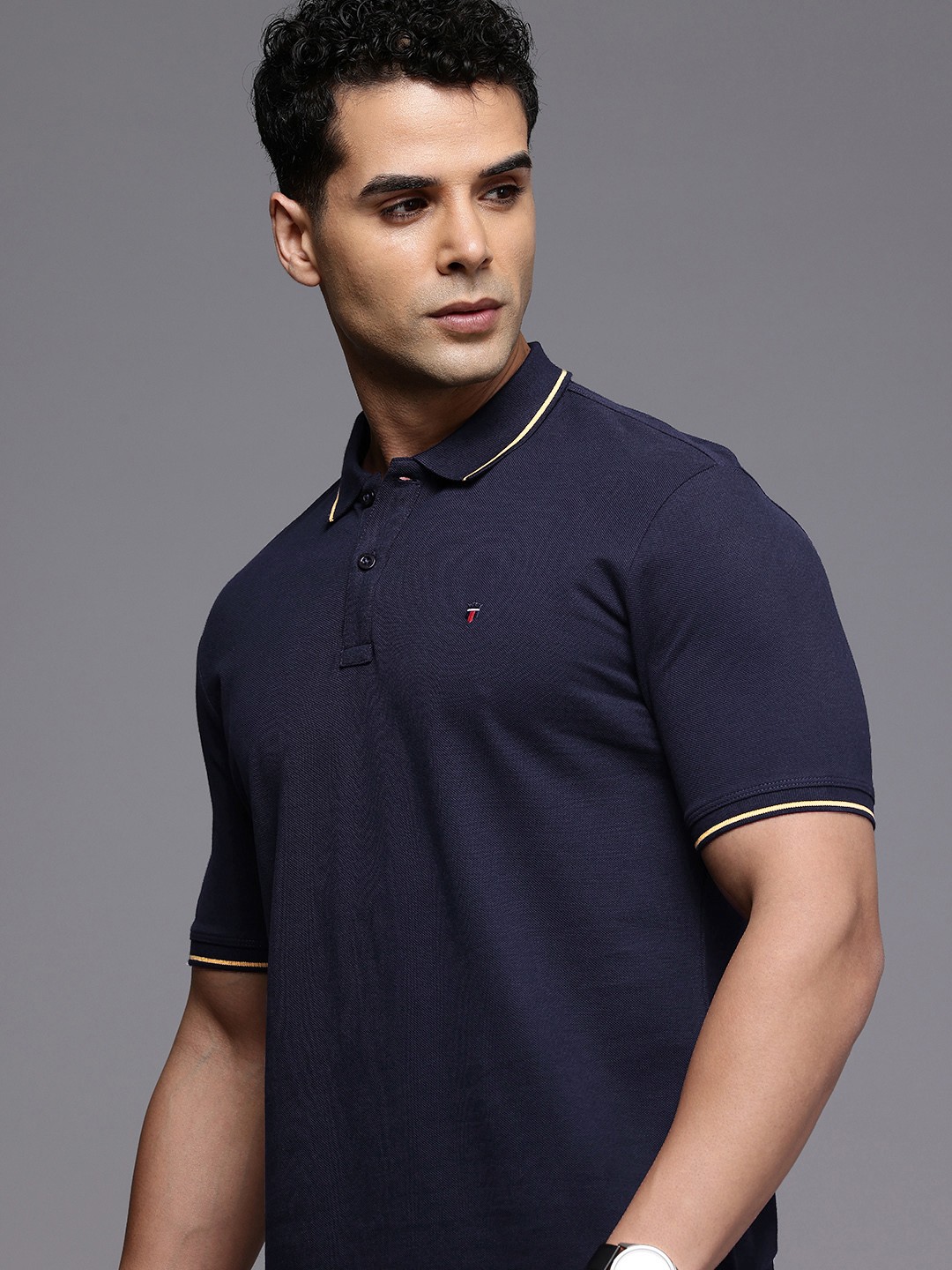 

Louis Philippe Jeans Polo Collar Pure Cotton Slim Fit T-shirt, Navy blue