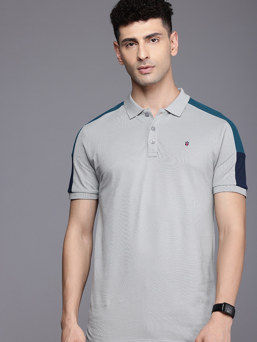 

Louis Philippe Jeans Pure Cotton Polo Collar Slim Fit T-shirt, Grey