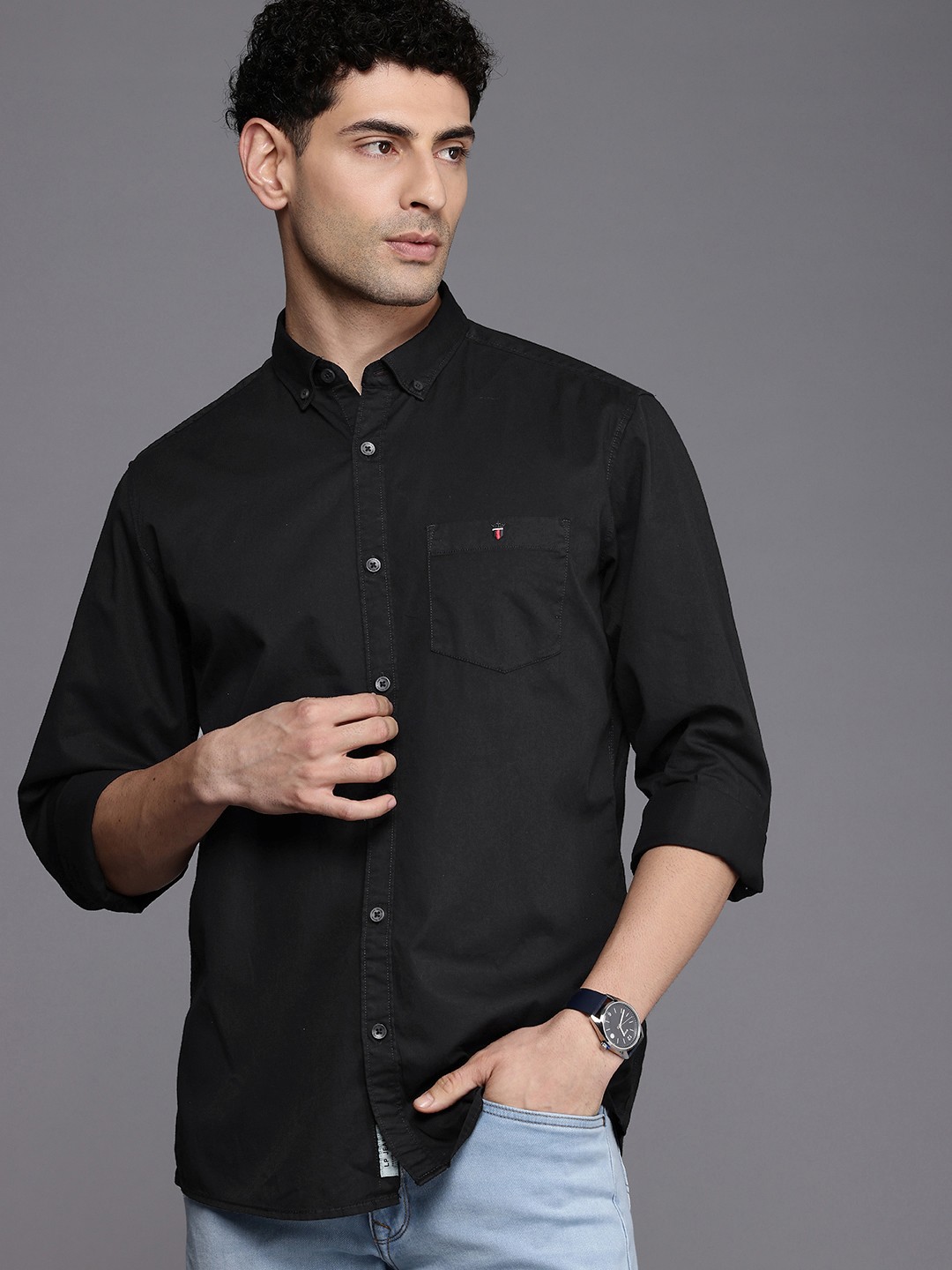 

Louis Philippe Jeans Slim Fit Opaque Pure Cotton Casual Shirt, Black