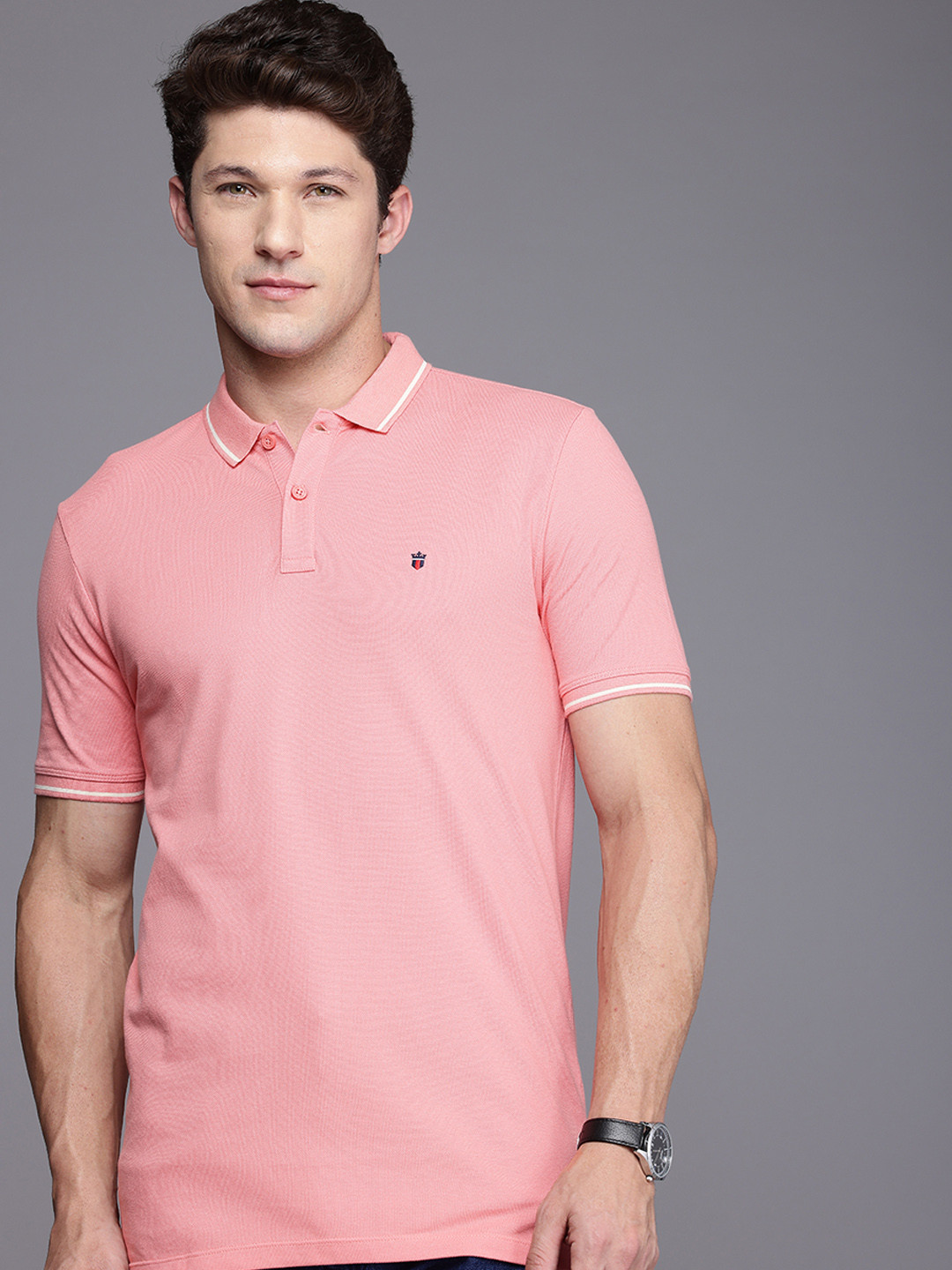 

Louis Philippe Jeans Pure Cotton Polo Collar Slim Fit T-shirt, Pink