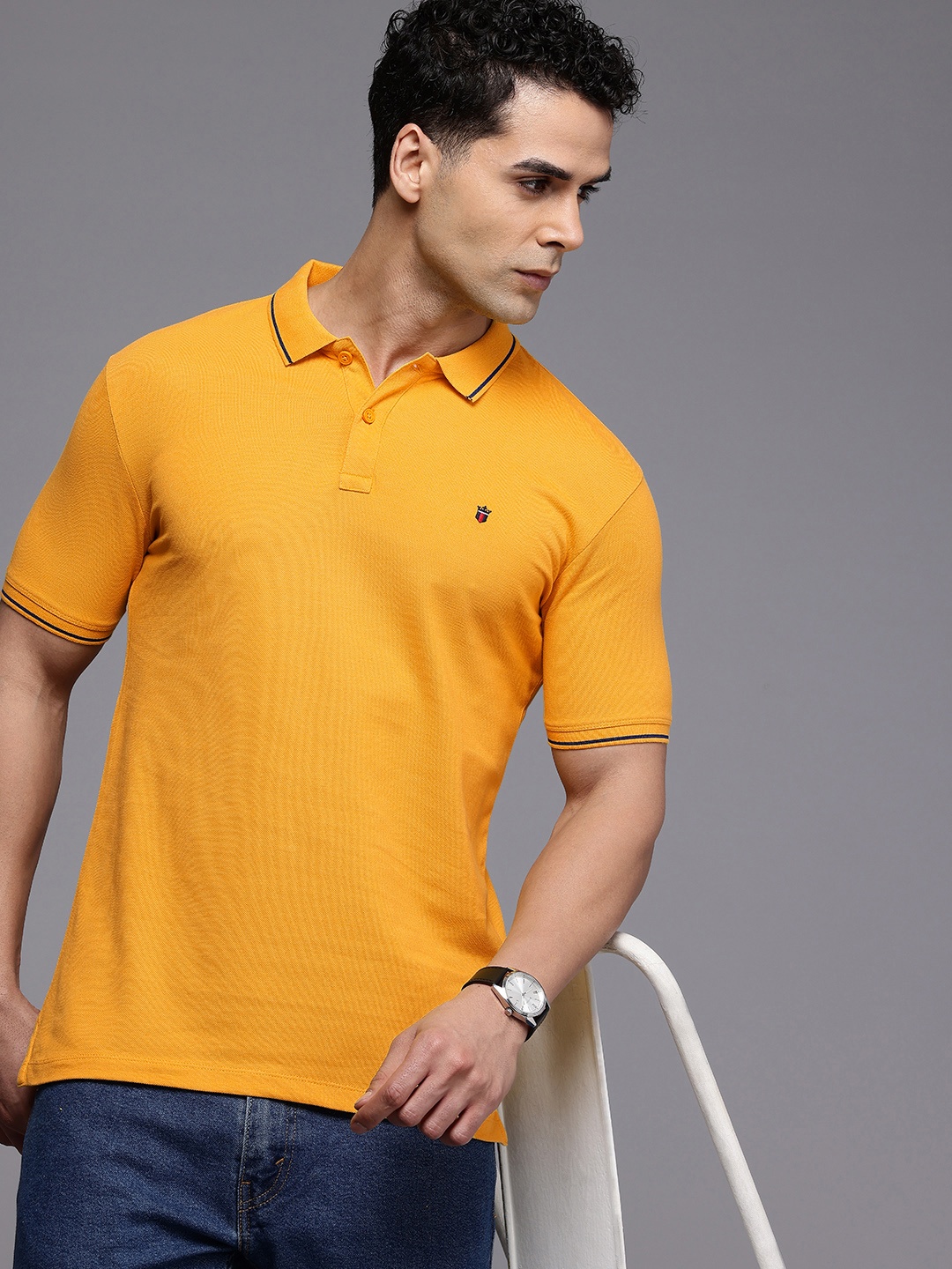 

Louis Philippe Jeans Pure Cotton Slim Fit Polo Collar T-shirt, Yellow
