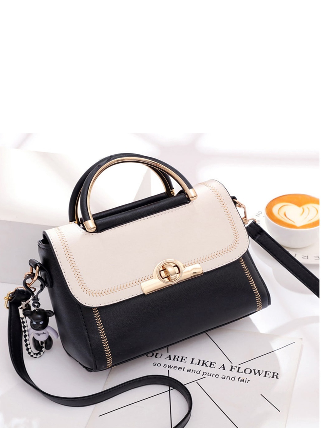

Angeline Colourblocked Structured Handheld Bag, Black