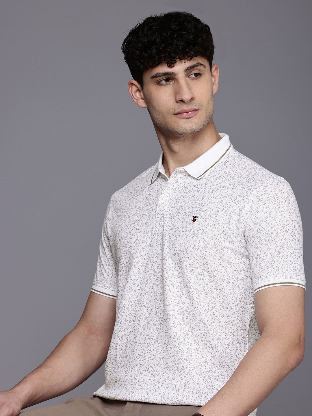 

Louis Philippe Sport Tropical Printed Polo Collar Pure Cotton Slim Fit T-shirt, White