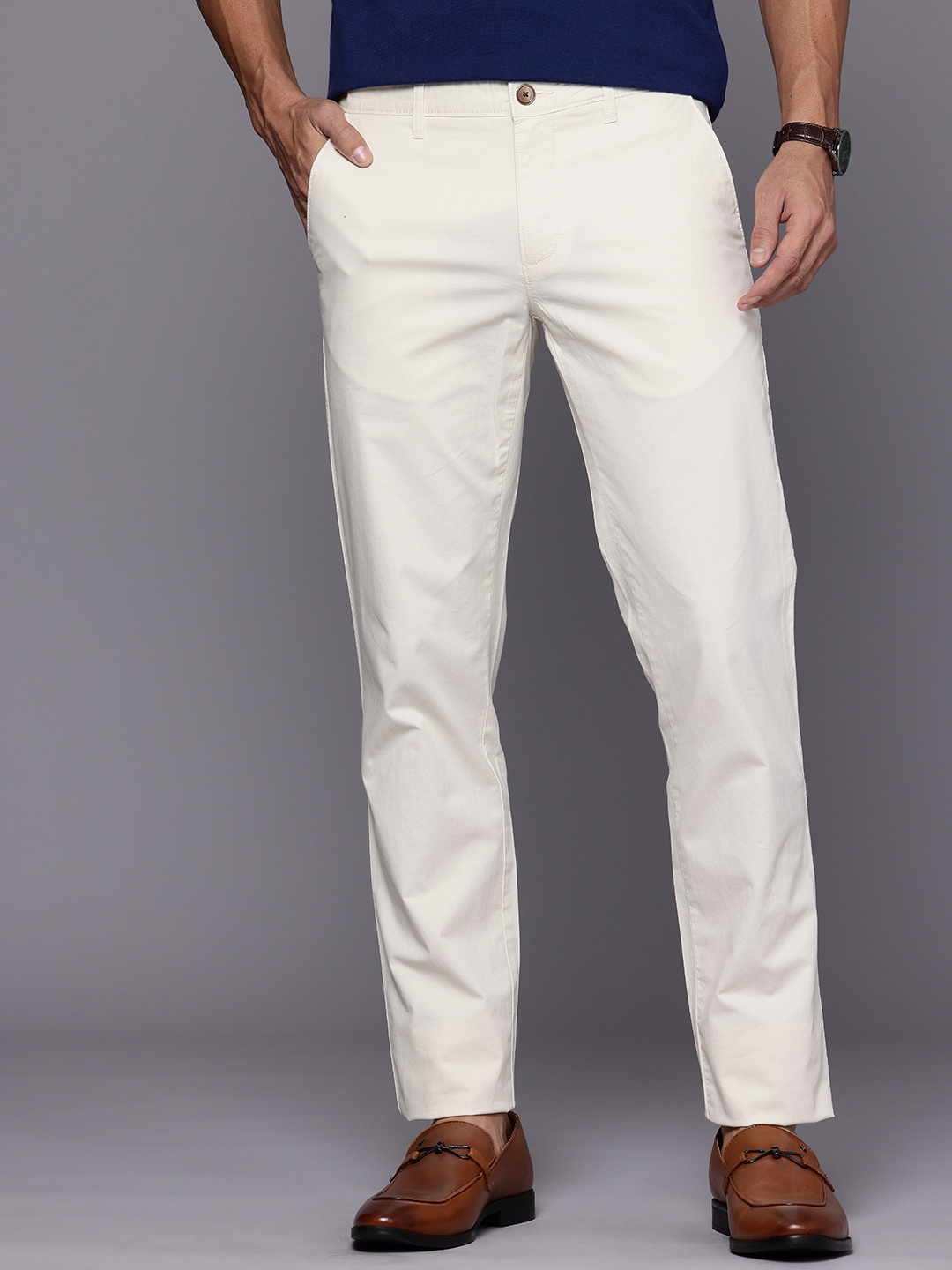 

Louis Philippe Sport Men Slim Fit Chinos Trousers, Off white