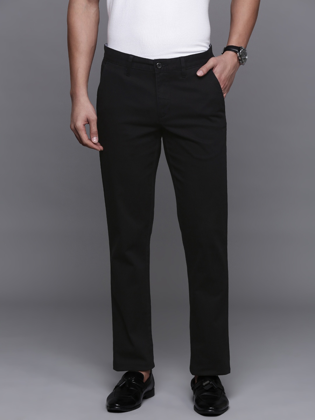 

Louis Philippe Sport Men Tapered Fit Smart Casual Trousers, Black