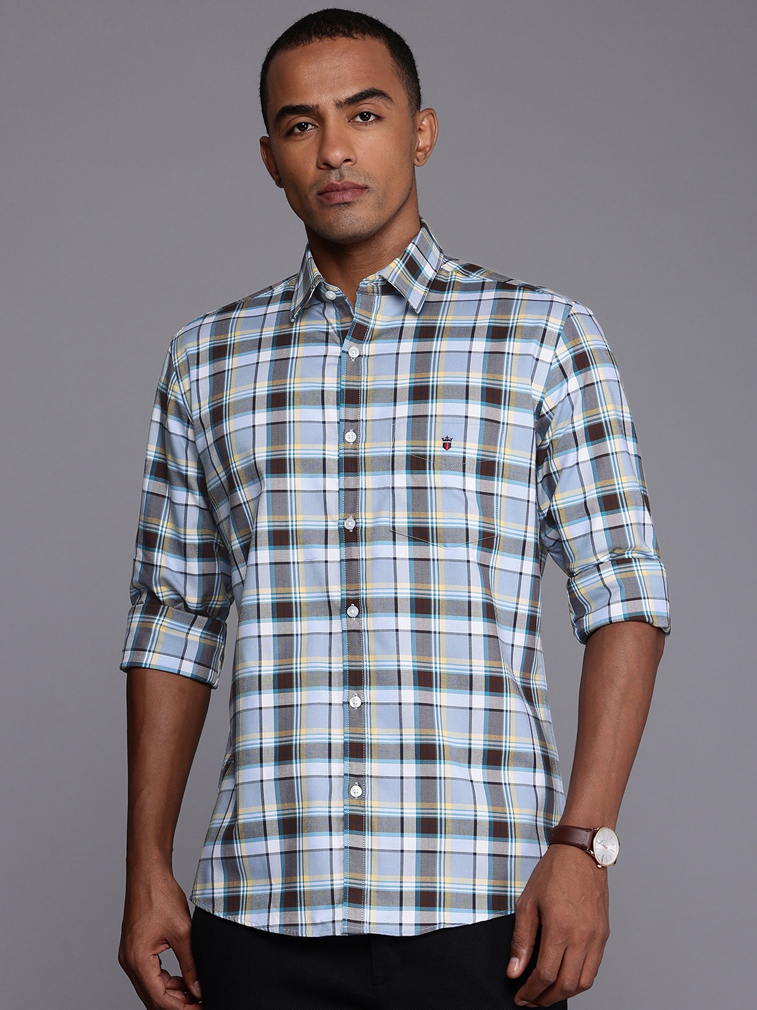 

Louis Philippe Sport Pure Cotton Slim Fit Opaque Checked Casual Shirt, Blue