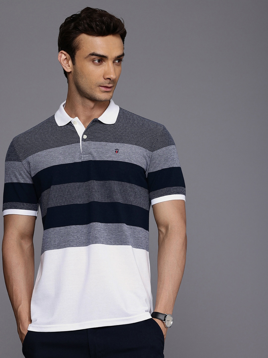 

Louis Philippe Sport Striped Polo Collar Slim Fit T-shirt, White