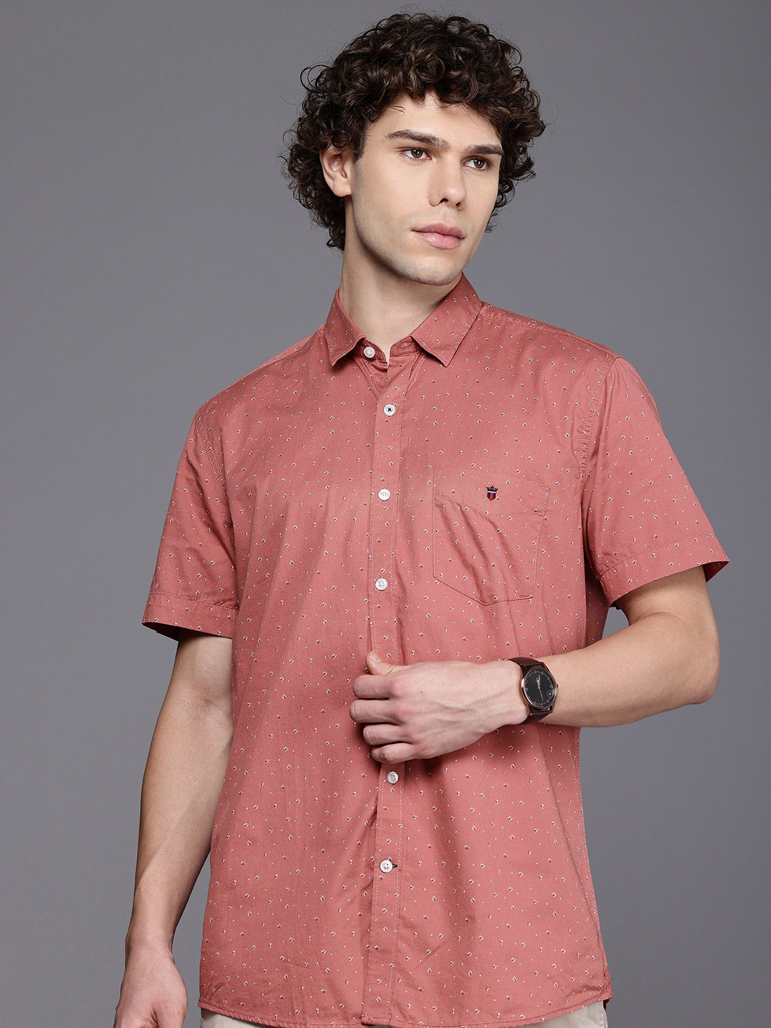 

Louis Philippe Sport Slim Fit Micro Ditsy Printed Pure Cotton Casual Shirt, Pink
