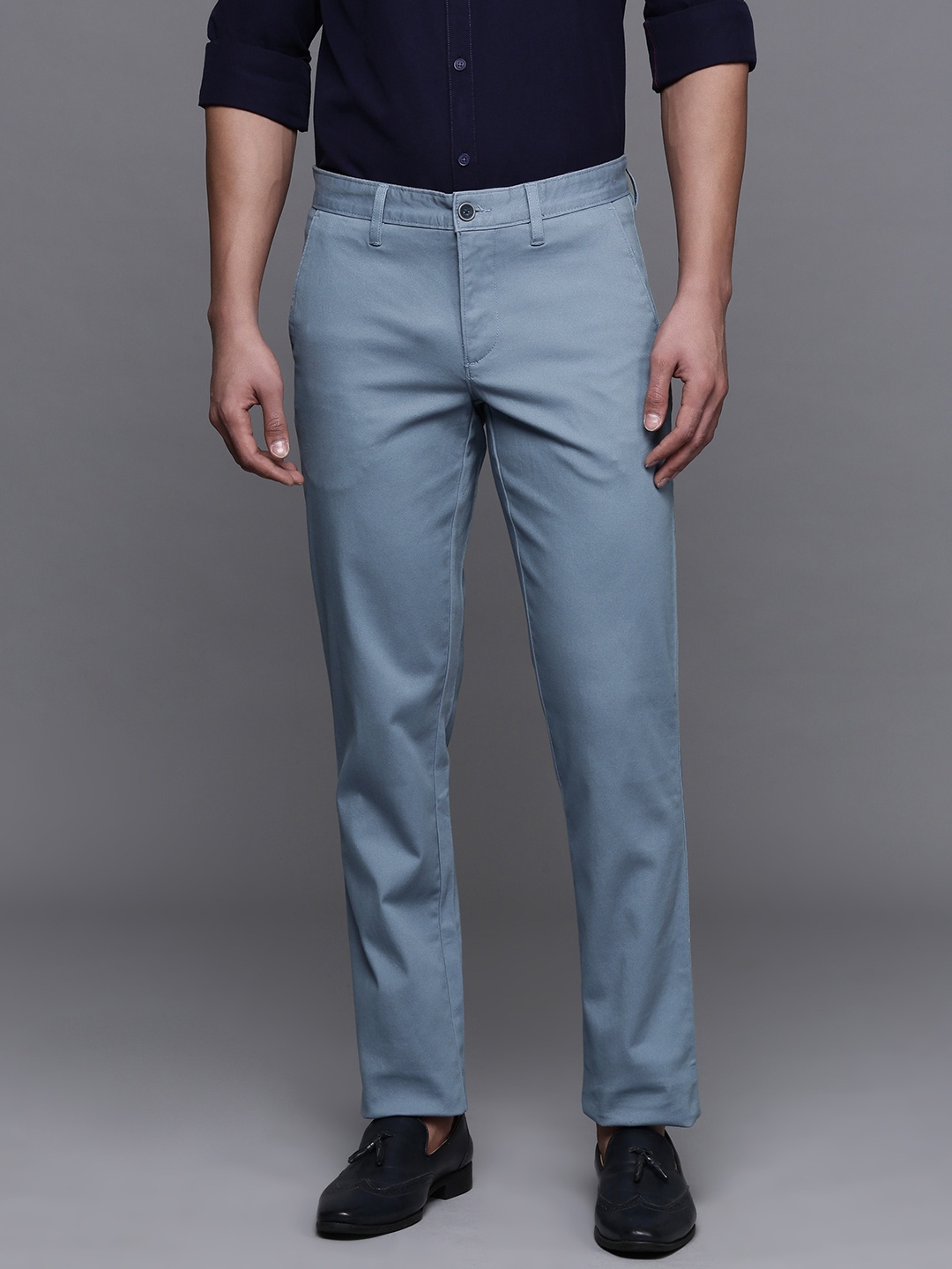 

Louis Philippe Sport Men Tapered Fit Smart Casual Trousers, Blue