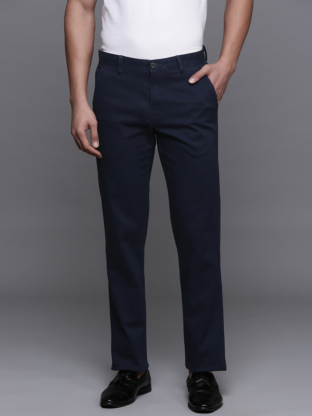 

Louis Philippe Sport Men Tapered Fit Smart Casual Trousers, Navy blue