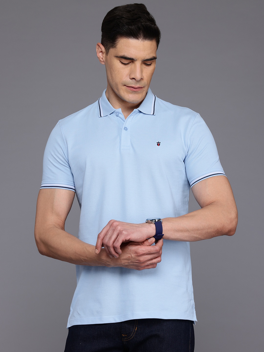 

Louis Philippe Sport Pure Cotton Slim Fit Polo T-shirt, Blue