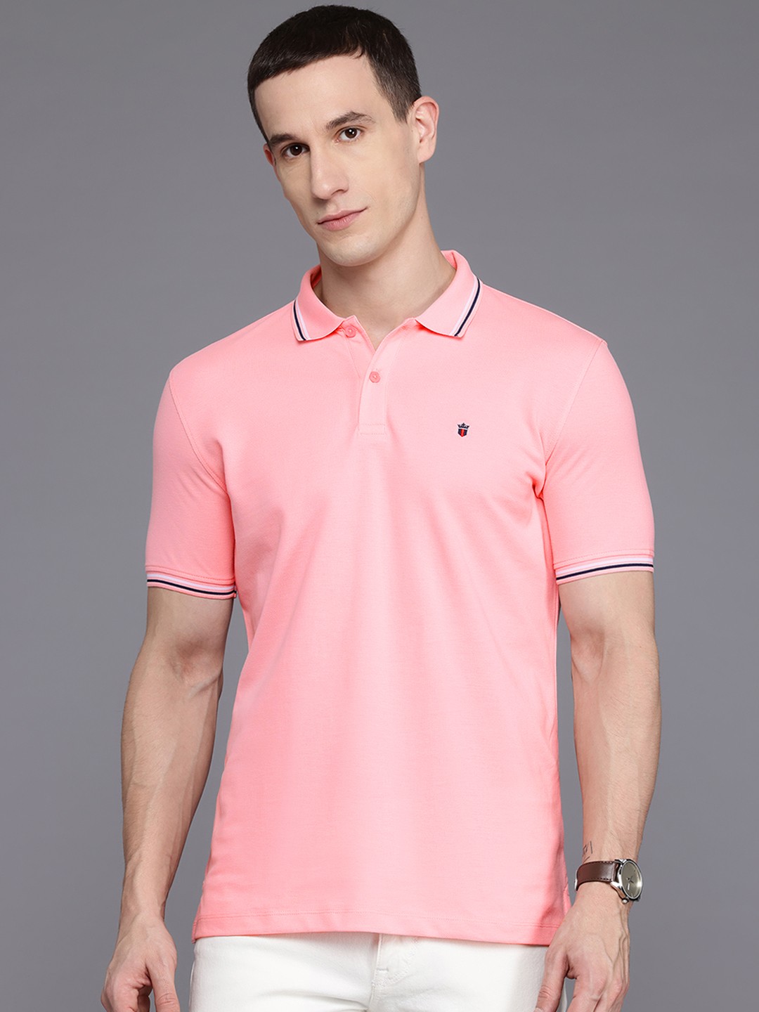 

Louis Philippe Sport Pure Cotton Slim Fit Polo T-shirt, Pink