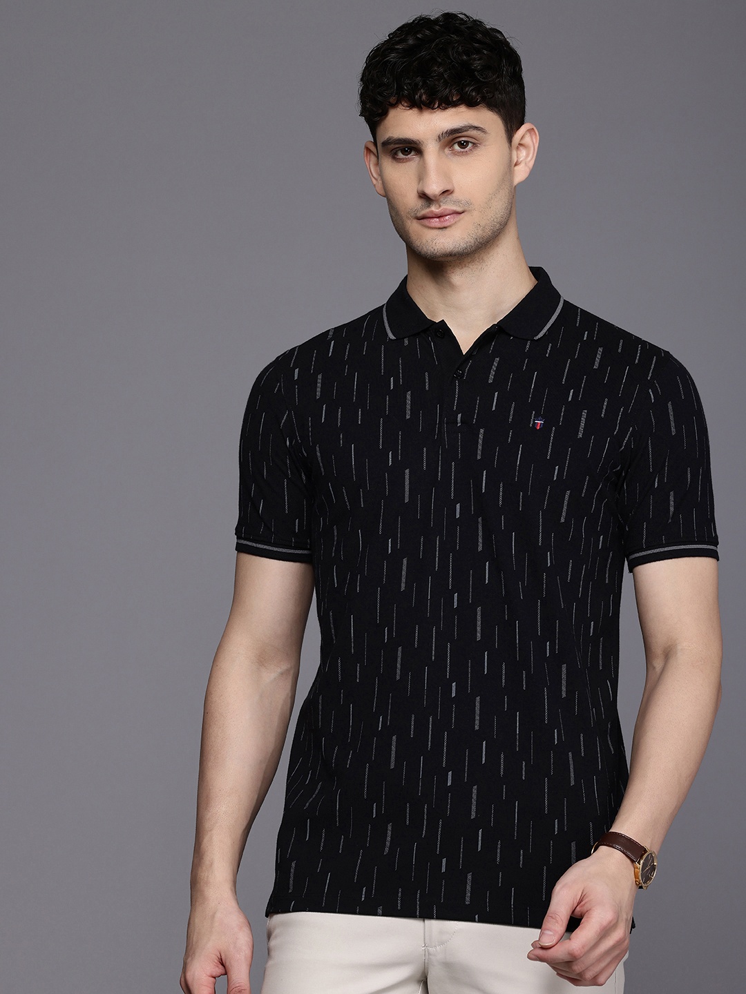 

Louis Philippe Sport Printed Polo Collar Slim Fit T-shirt, Black