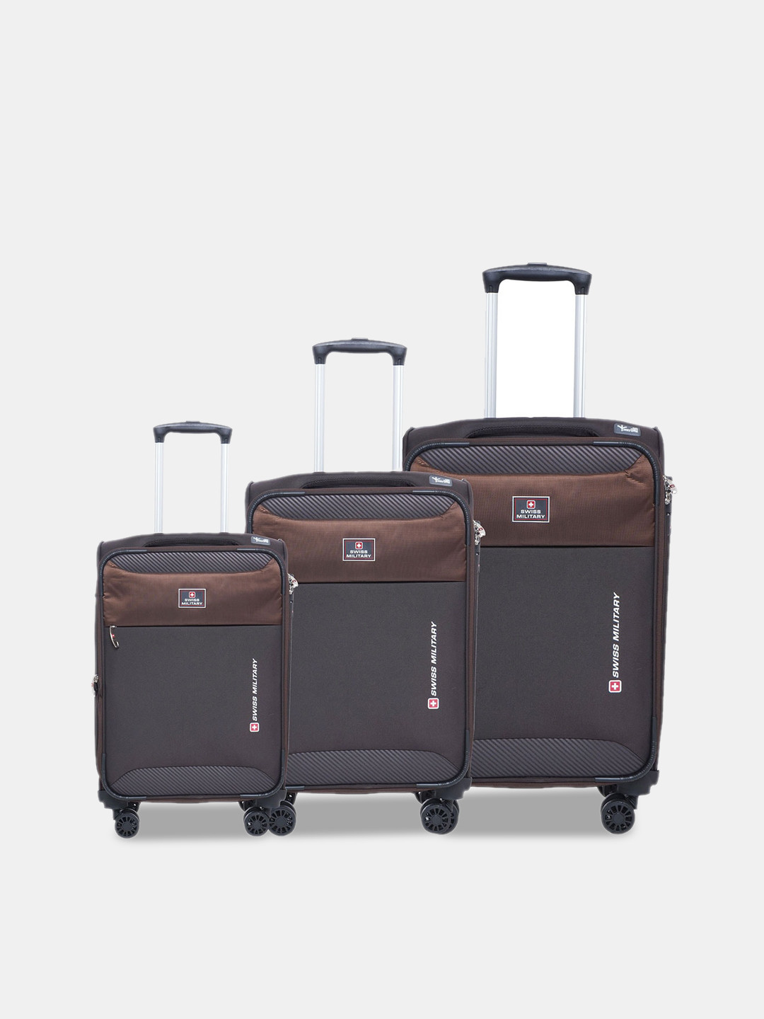 

SWISS MILITARY Platinum Set Of 3 Soft Sided Trolley Bag, Brown