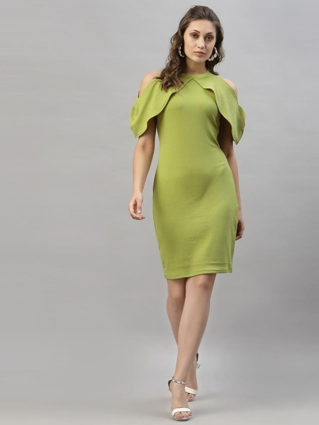

WESTHOOD Round Neck Cold-Shoulder Bodycon Dress, Sea green