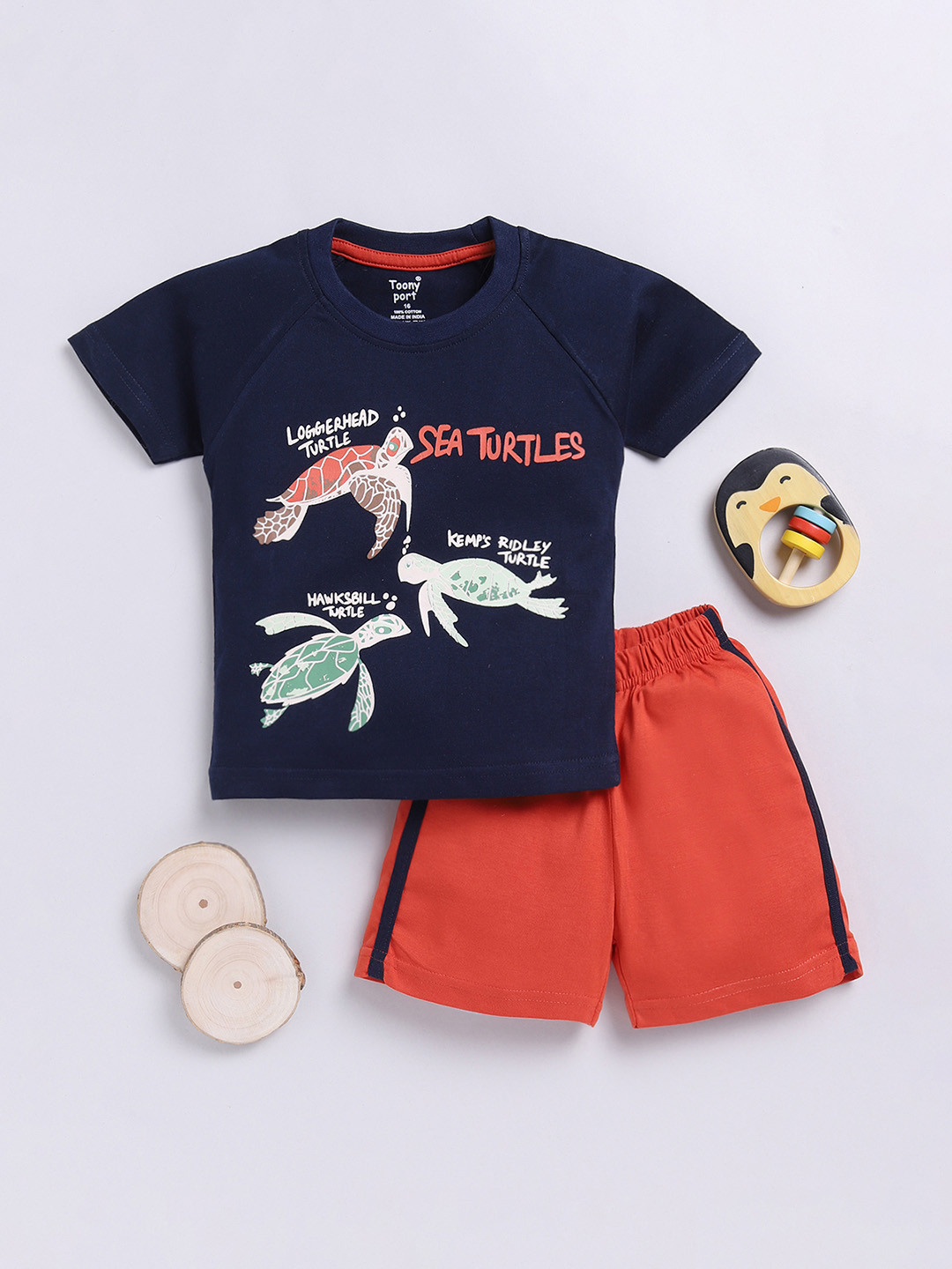 

Toonyport Boys Printed Round Neck Pure Cotton T-shirt with Shorts, Navy blue