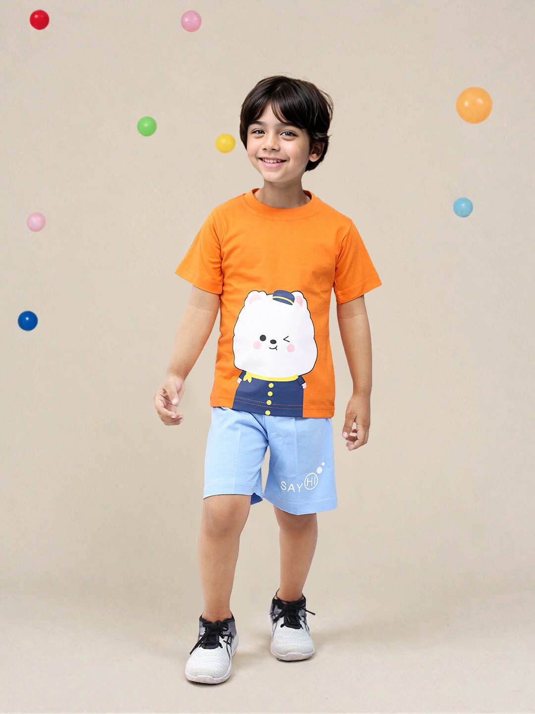 

Toonyport Boys Printed Pure Cotton T-shirt with Shorts, Orange
