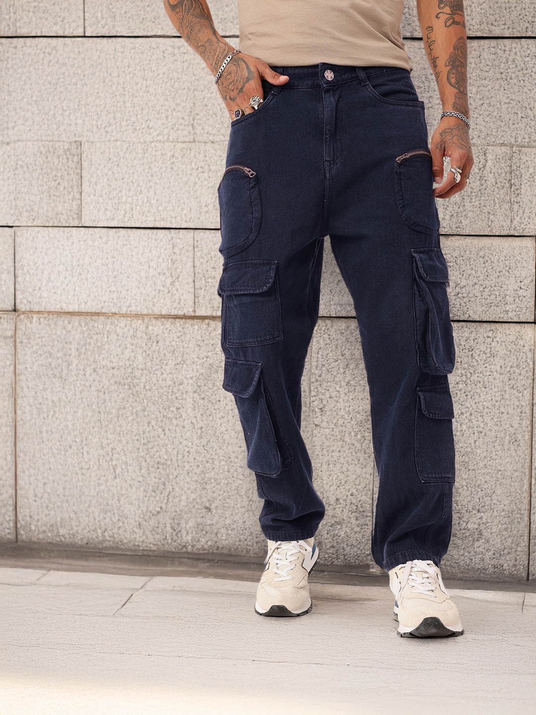

Kook N Keech Men Urban Utility Cargo Style Jeans, Blue
