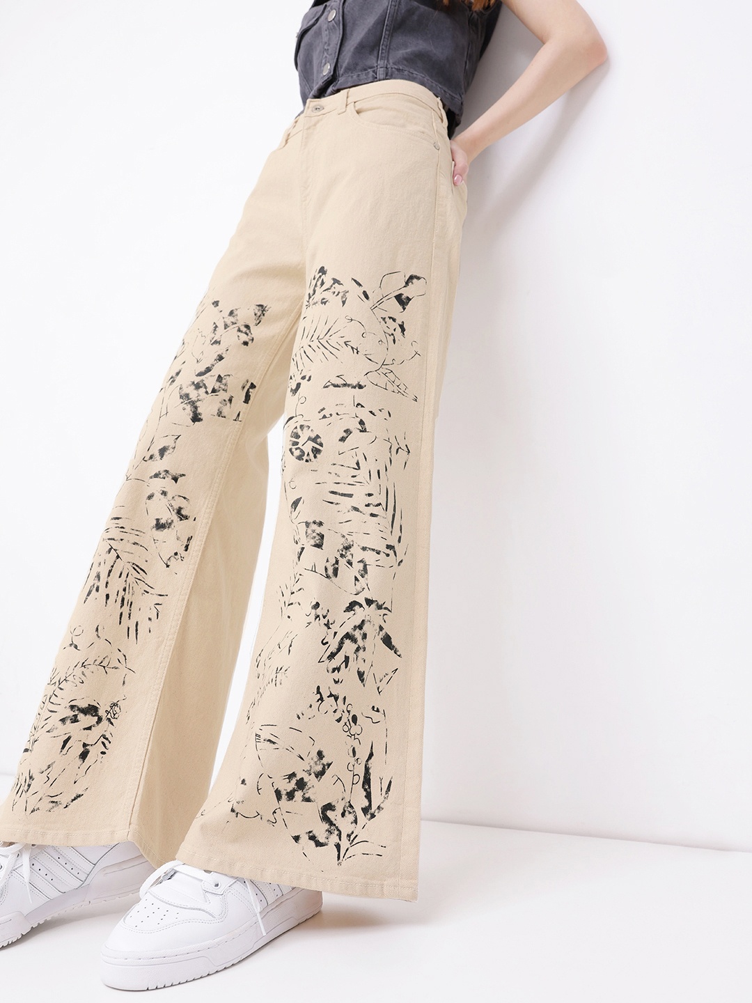

DressBerry Truly Tropical Wide Leg Jeans, Cream