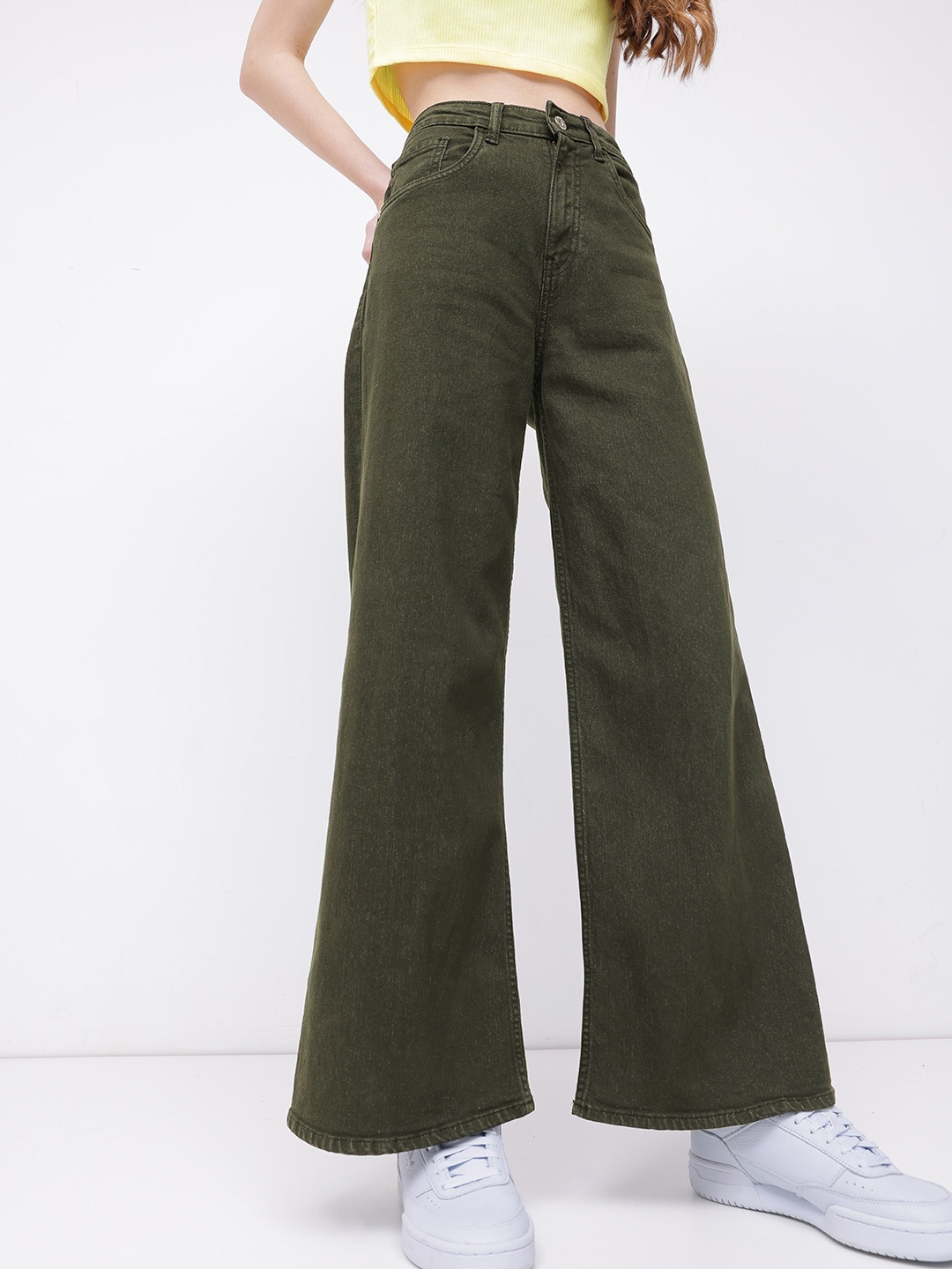 

DressBerry Trending Mood Wide Leg Jeans, Olive