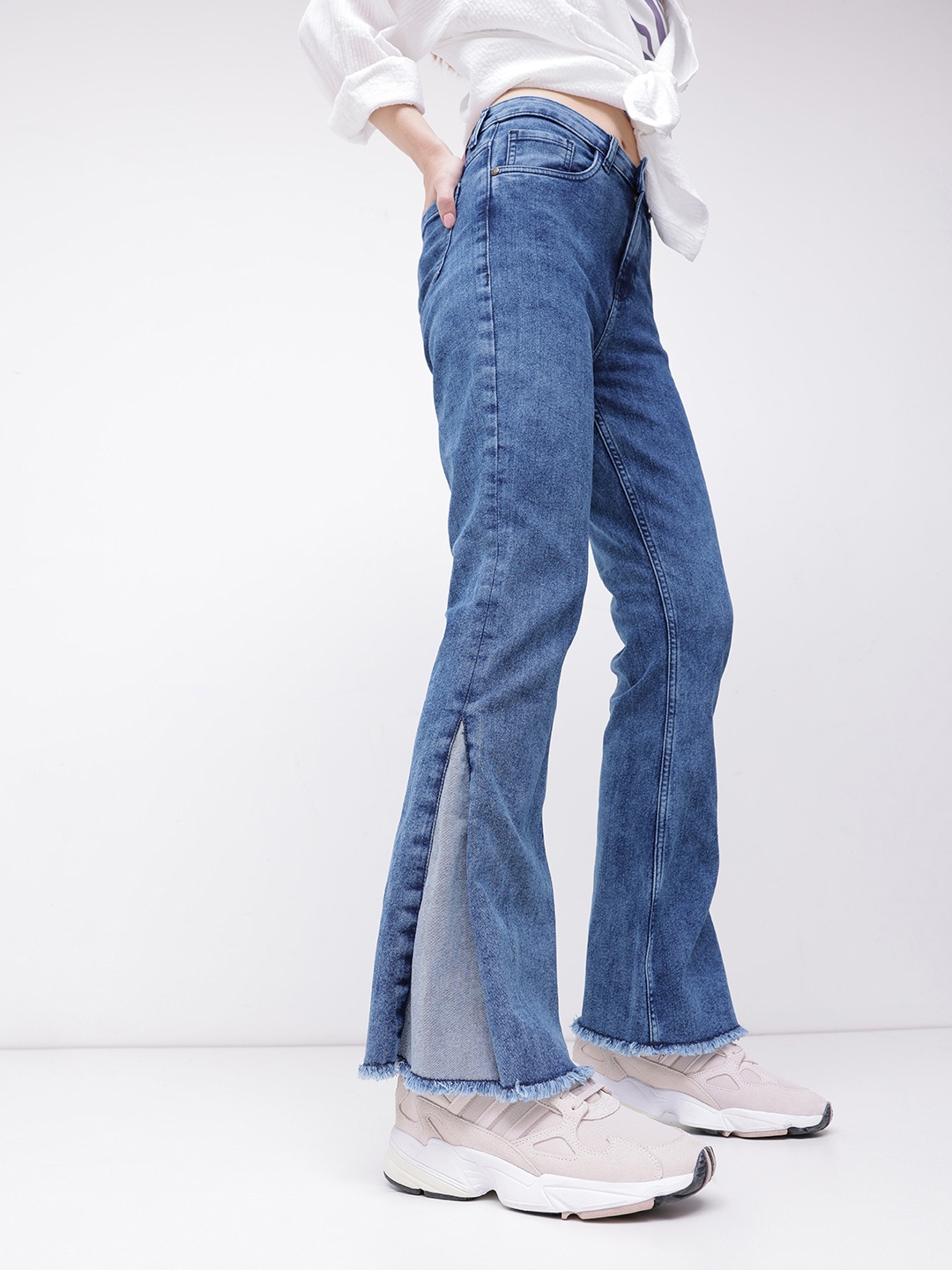 

DressBerry Retro Realness Patch Work Flared Jeans, Blue