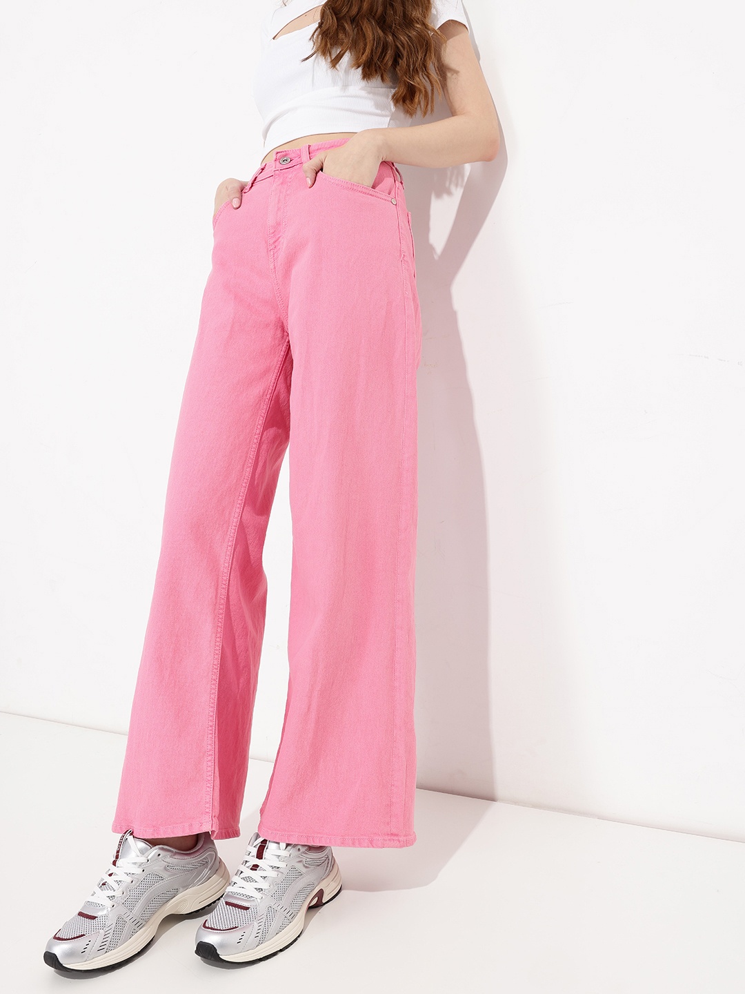 

DressBerry Popular Cutie Fondant Pink Wide Leg Jeans