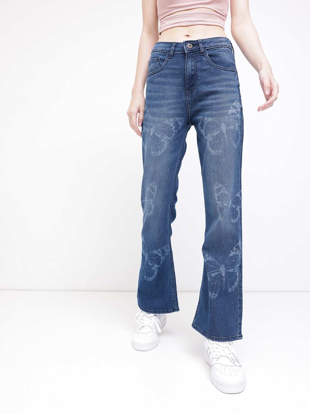

DressBerry Butterfly Beauty Flared Fit Jeans, Blue