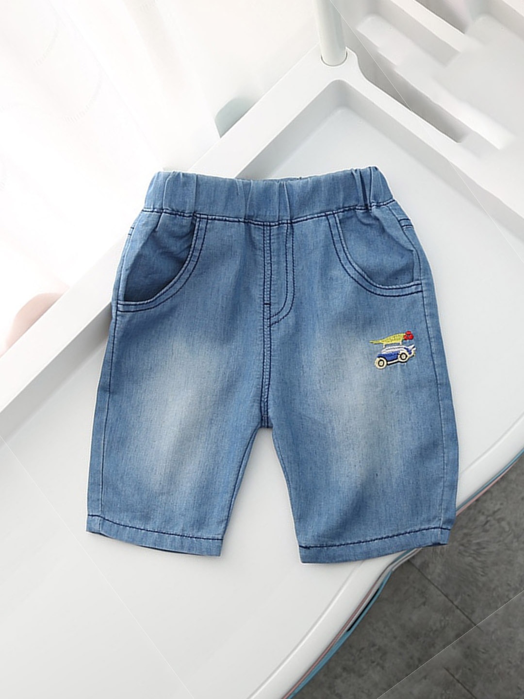 

StyleCast Boys Mid-Rise Washed Cotton Denim Shorts, Blue