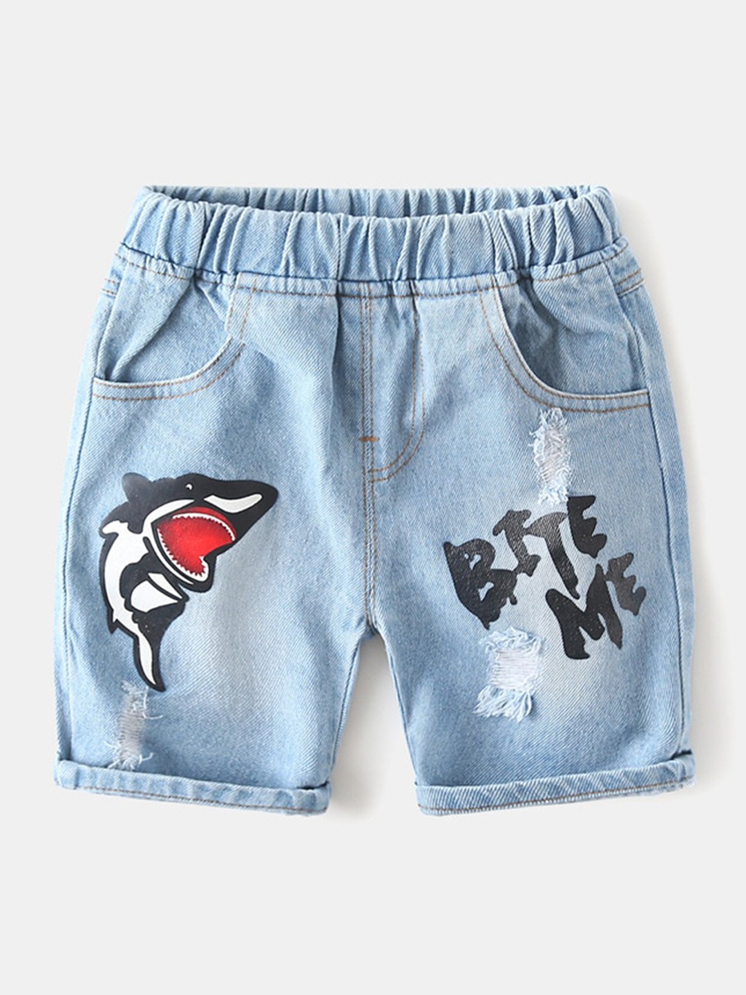 

StyleCast Boys Blue Graphic Printed Washed Cotton Denim Shorts
