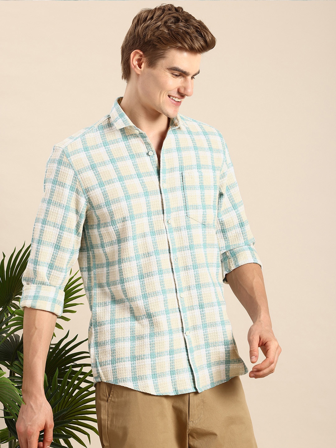 

Mast & Harbour Men Standard Checked Casual Shirt, Sea green