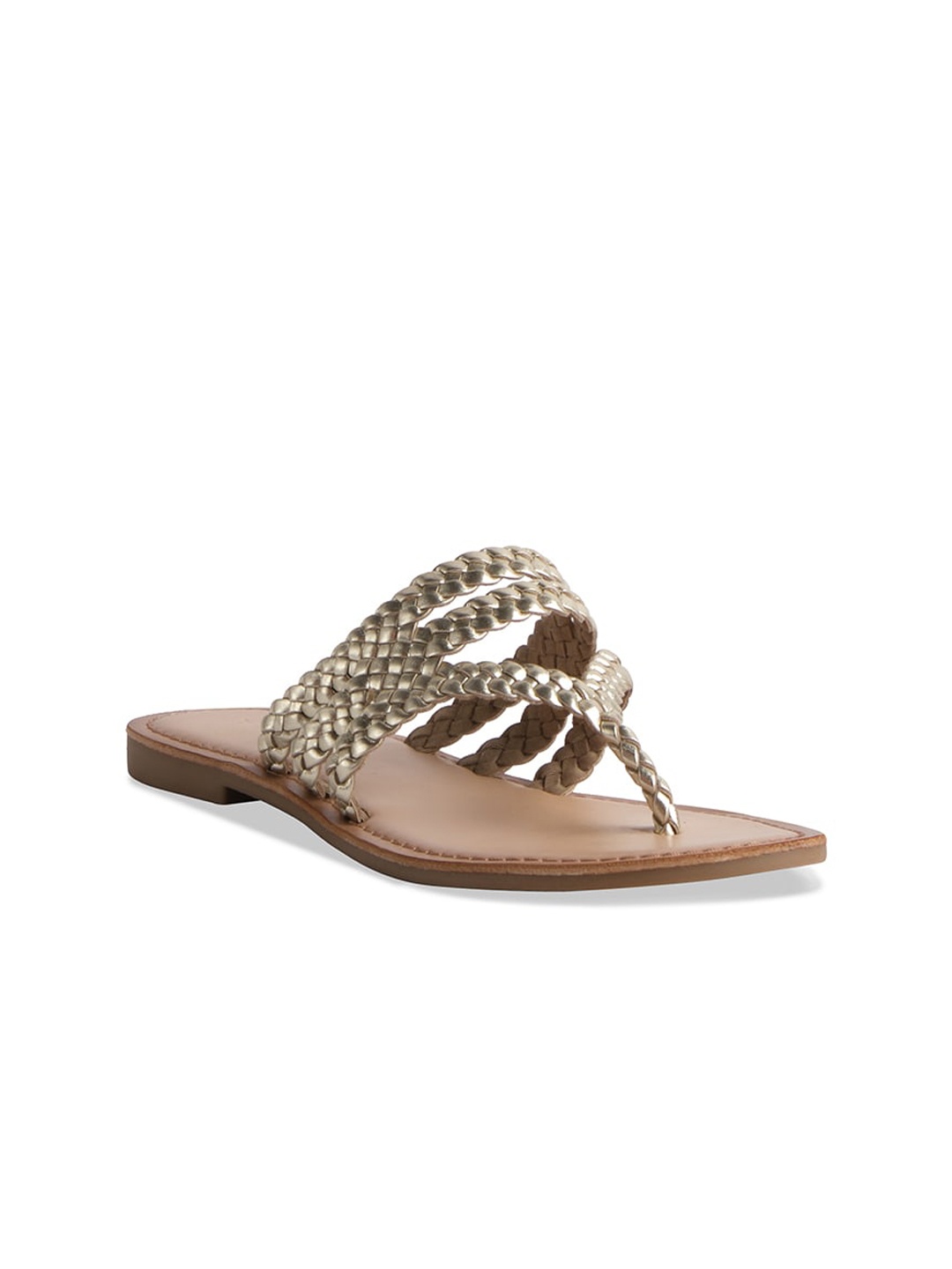 

ERIDANI Textured Open Toe Flats, Gold
