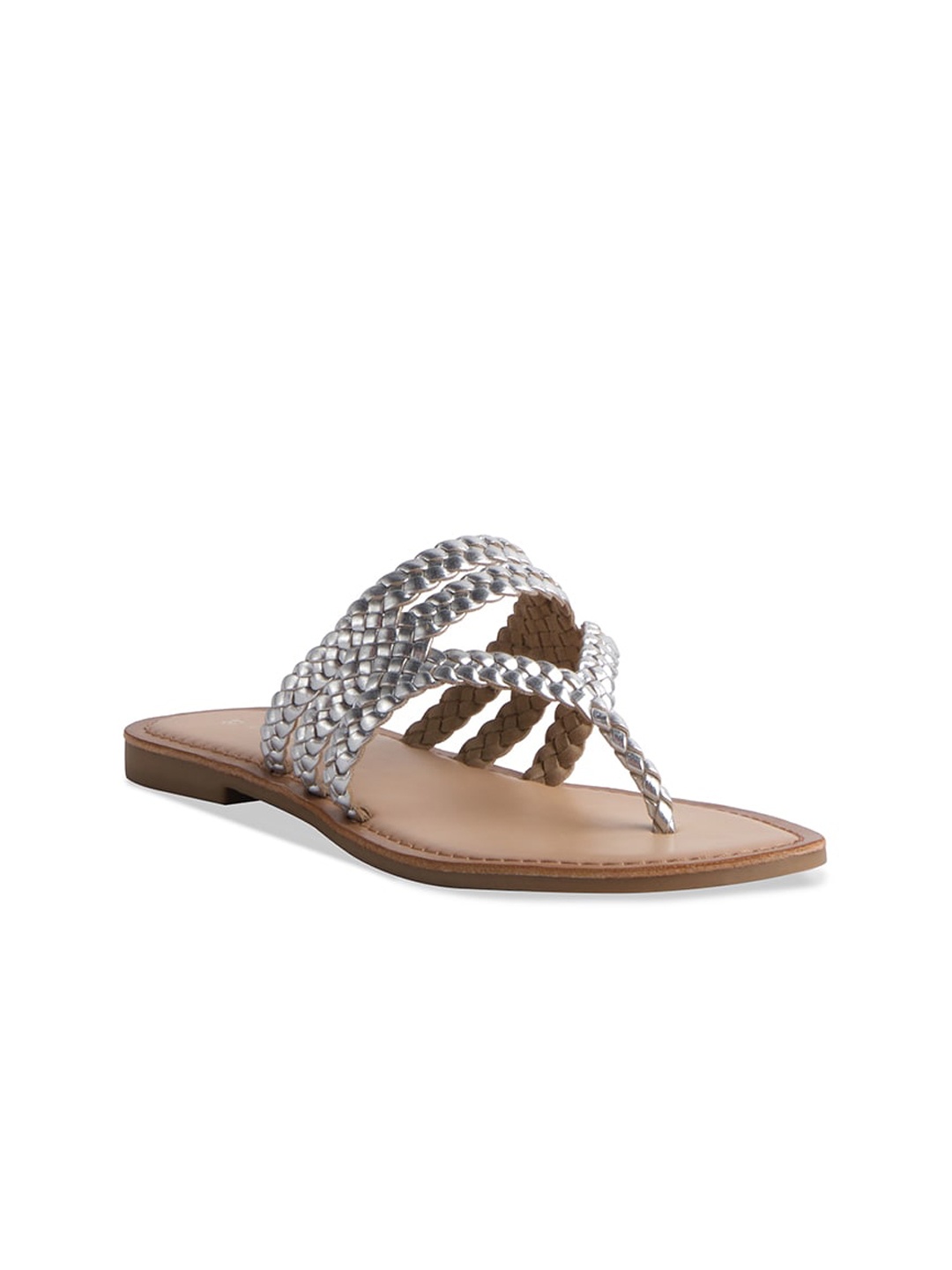 

ERIDANI Textured Open Toe Flats, Silver