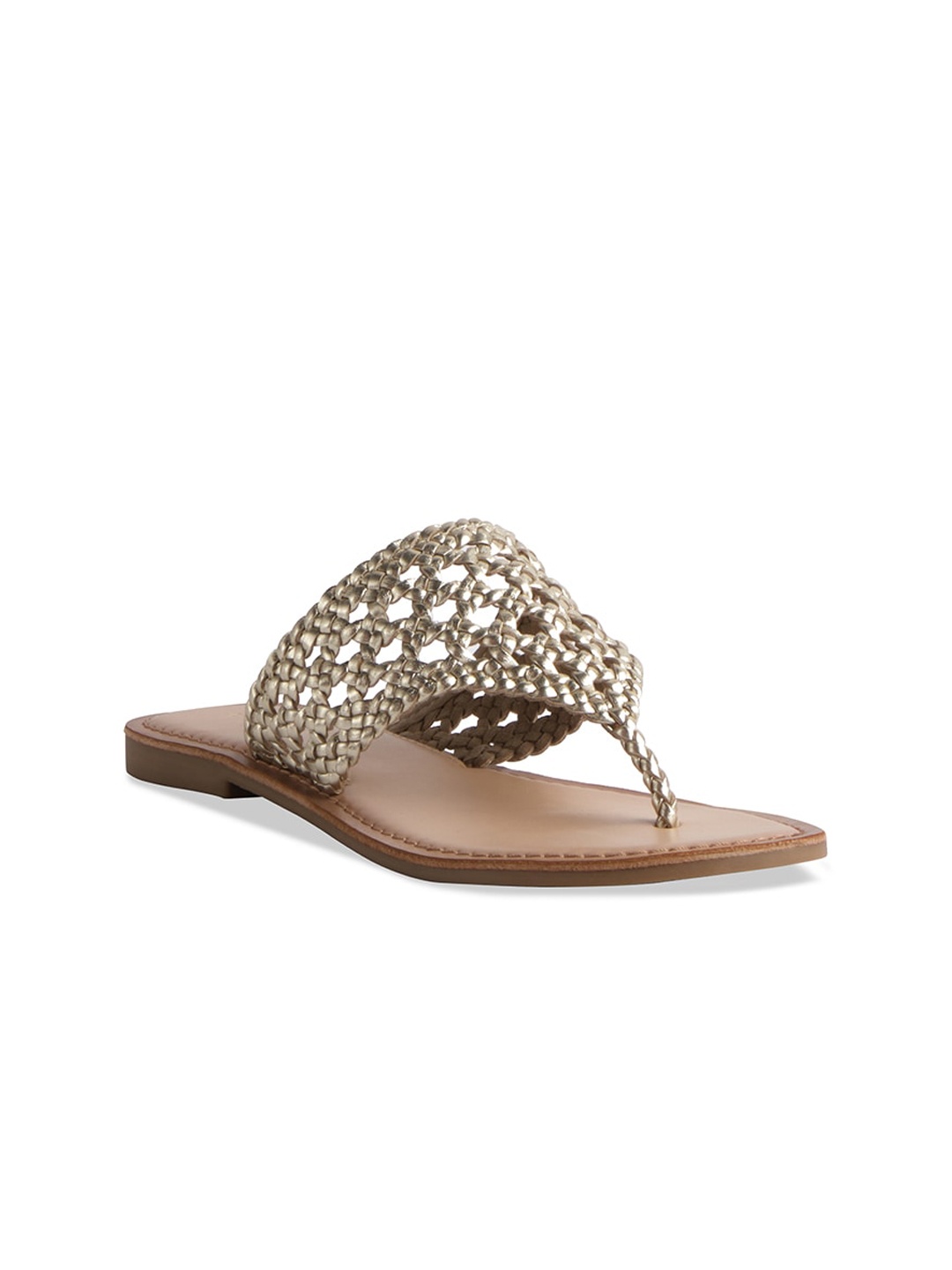 

ERIDANI Textured Open Toe Flats, Gold