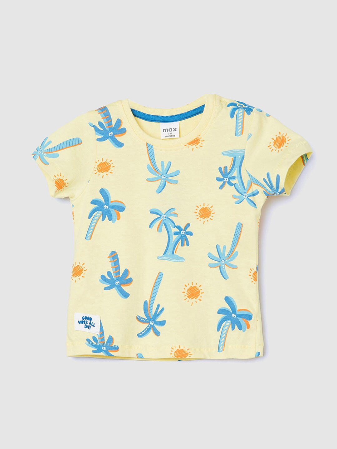 

max Infant Boys Conversational Printed Pure Cotton T-shirt, Yellow