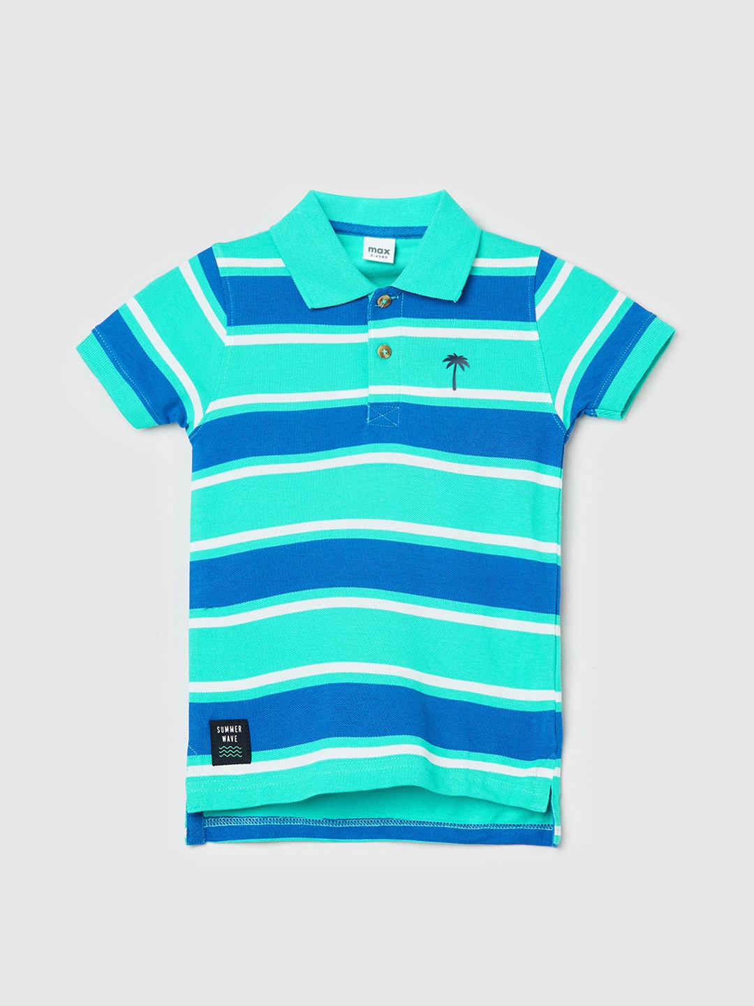 

max Boys Striped Polo Collar Pure Cotton T-shirt, Blue