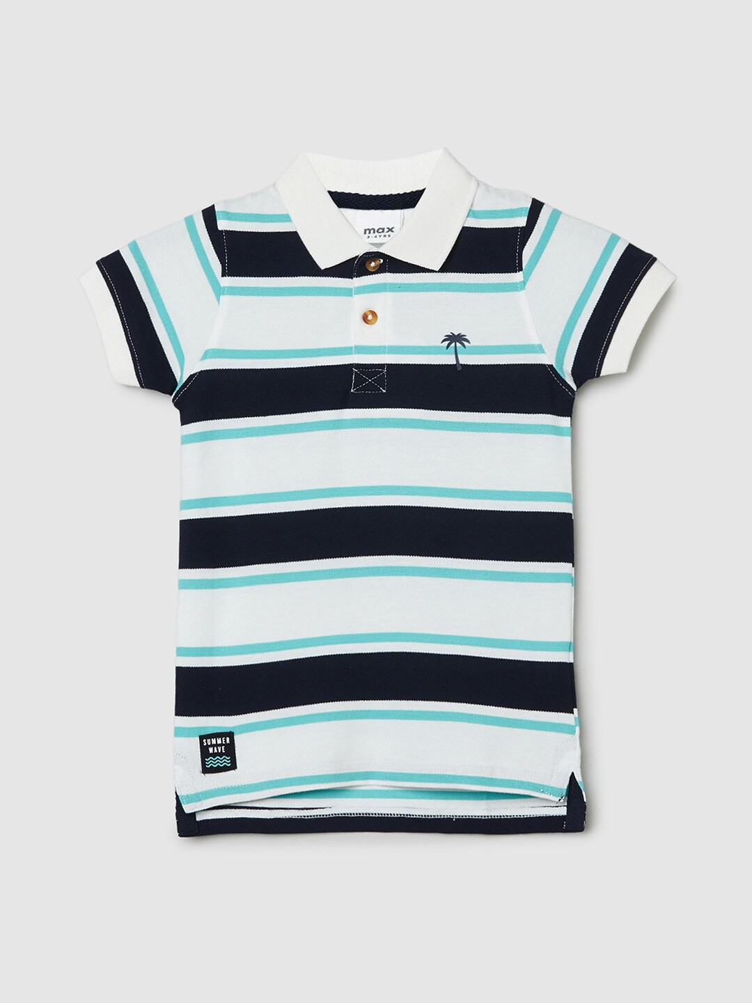

max Boys Striped Polo Collar Pure Cotton T-shirt, White