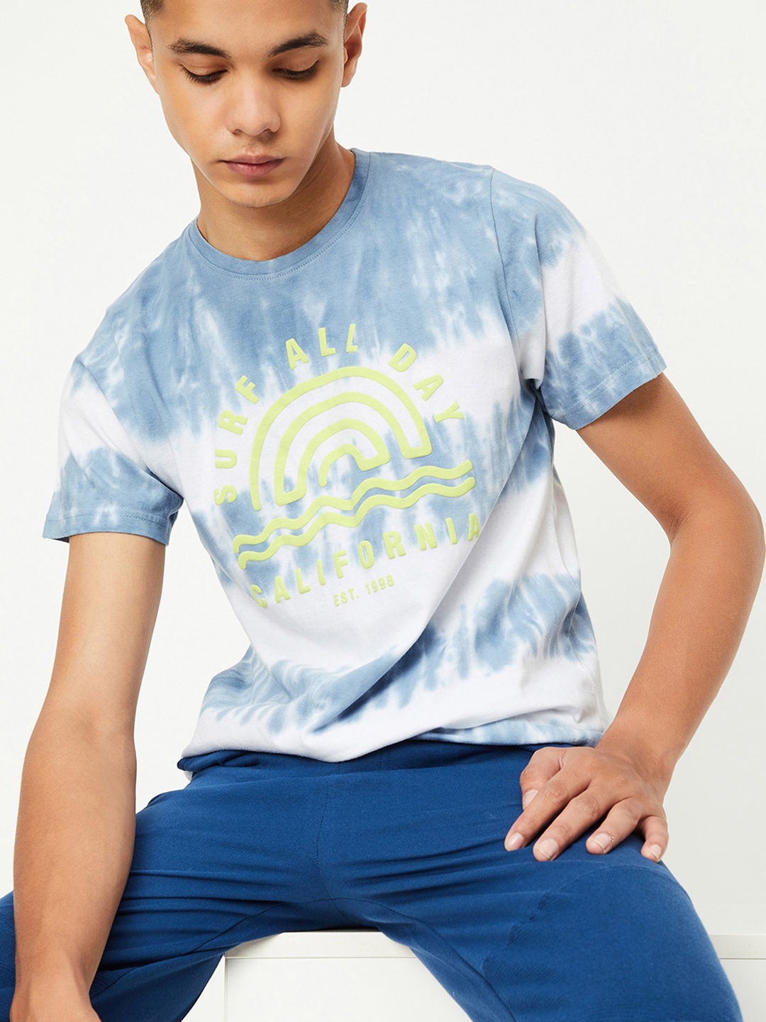 

max Boys Tie and Dye Dyed Pure Cotton T-shirt, Blue