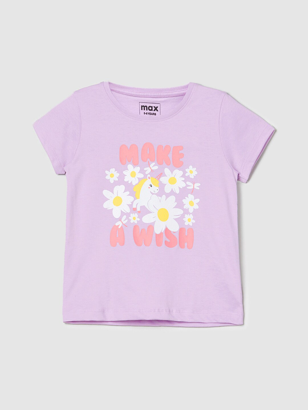

max Girls Floral Printed Pure Cotton T-shirt, Purple