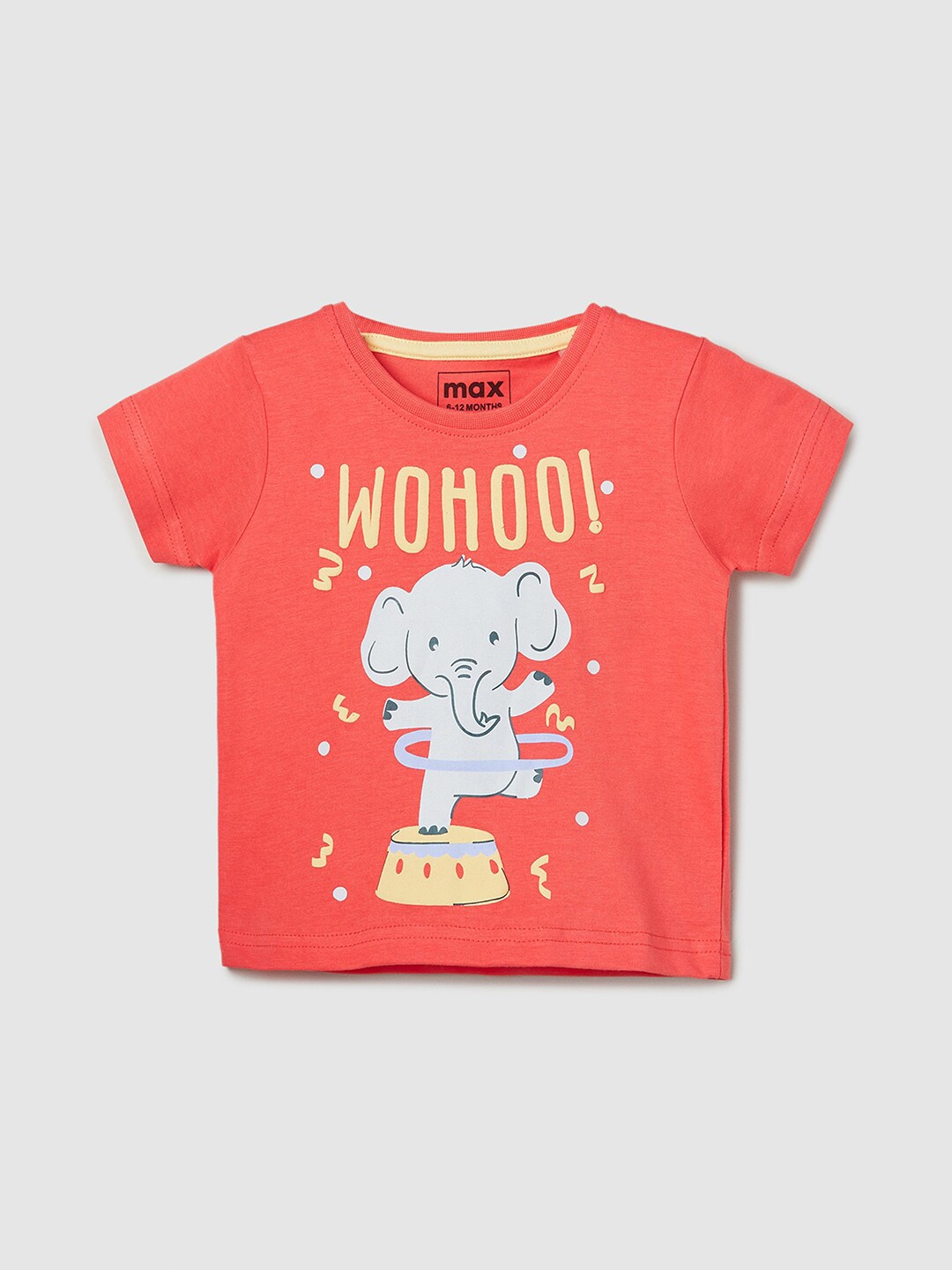 

max Infant Boys Humour and Comic Printed Pure Cotton T-shirt, Orange