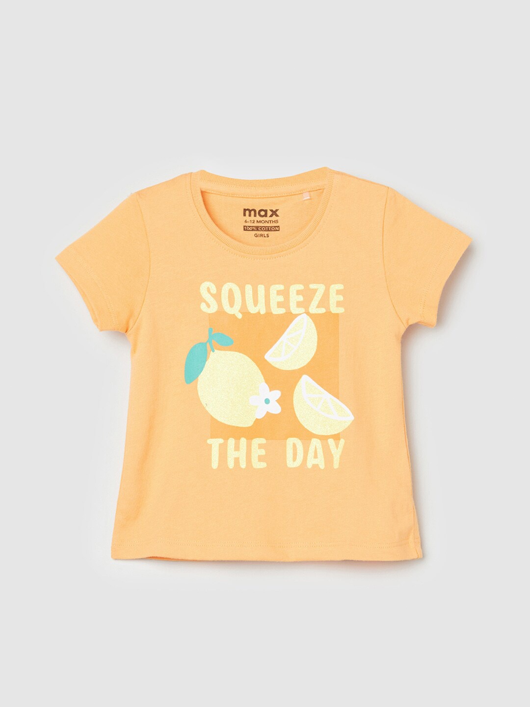 

max Girls Graphic Printed Pure Cotton T-shirt, Coral