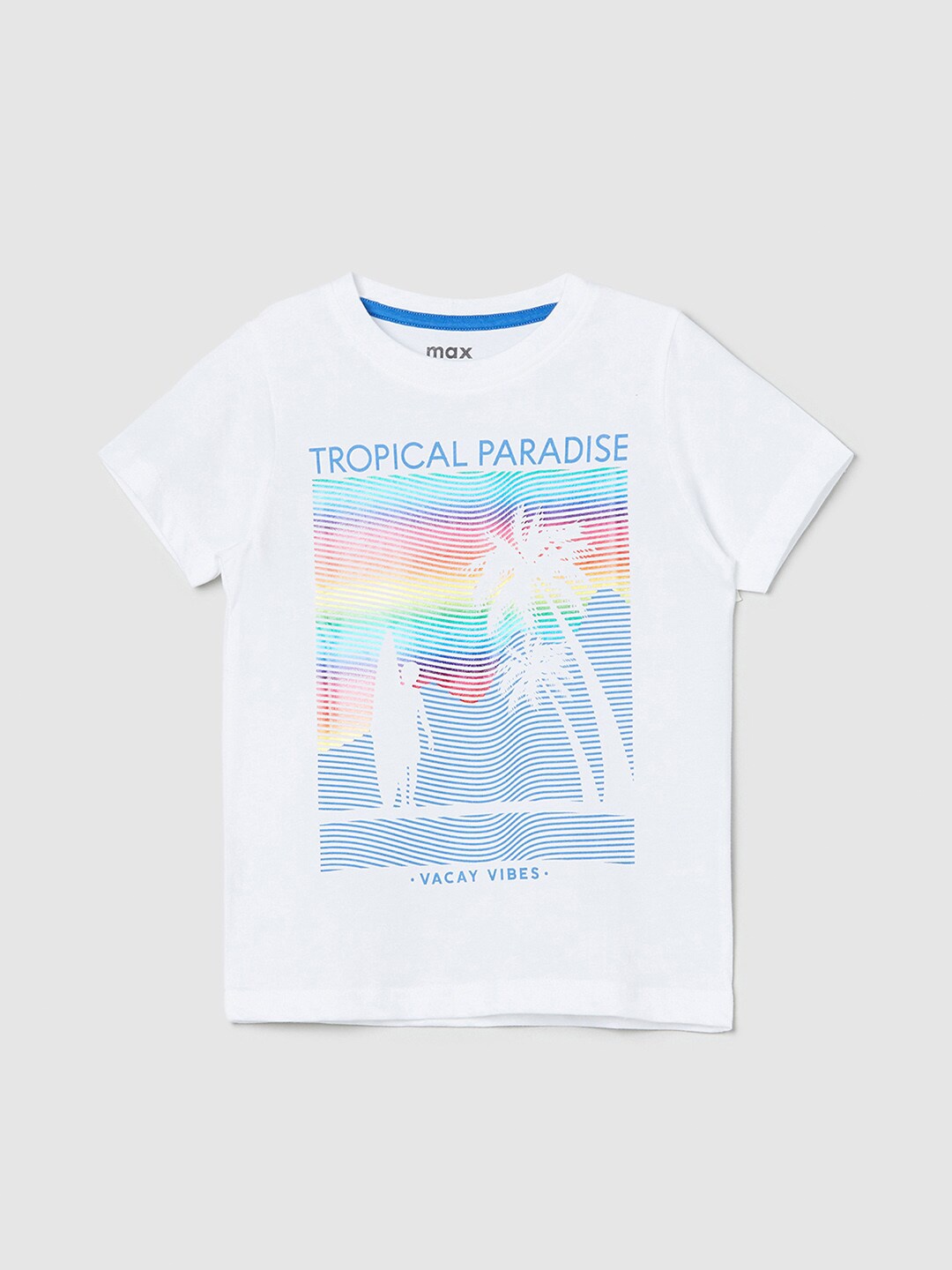 

max Boys Printed Pure Cotton T-shirt, White