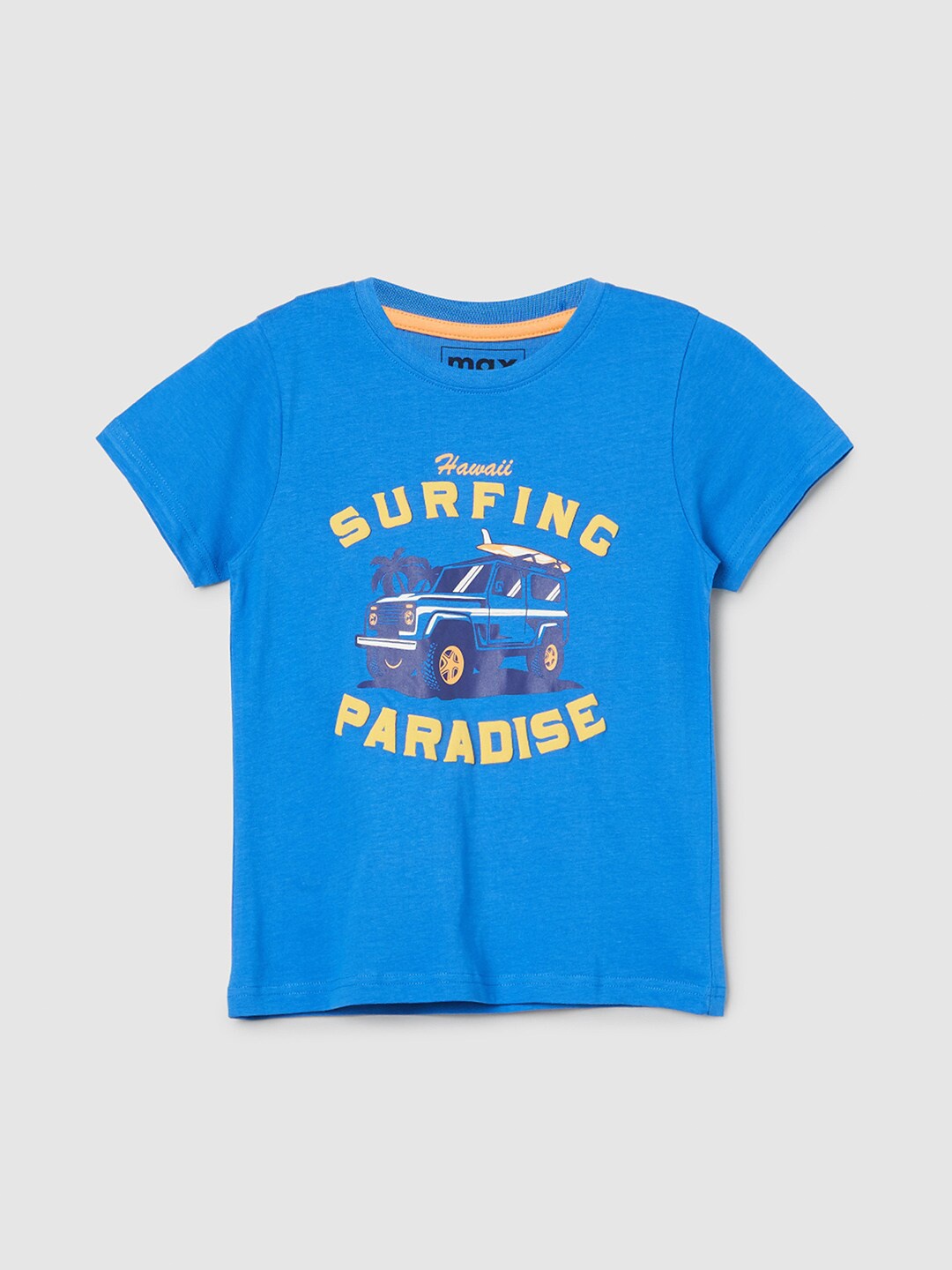 

max Boys Typography Printed Pure Cotton T-shirt, Blue
