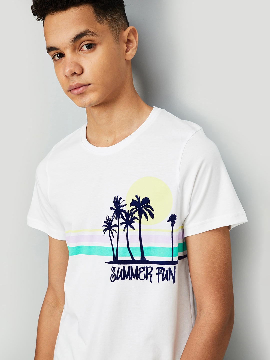 

max Boys Printed Pure Cotton T-shirt, White