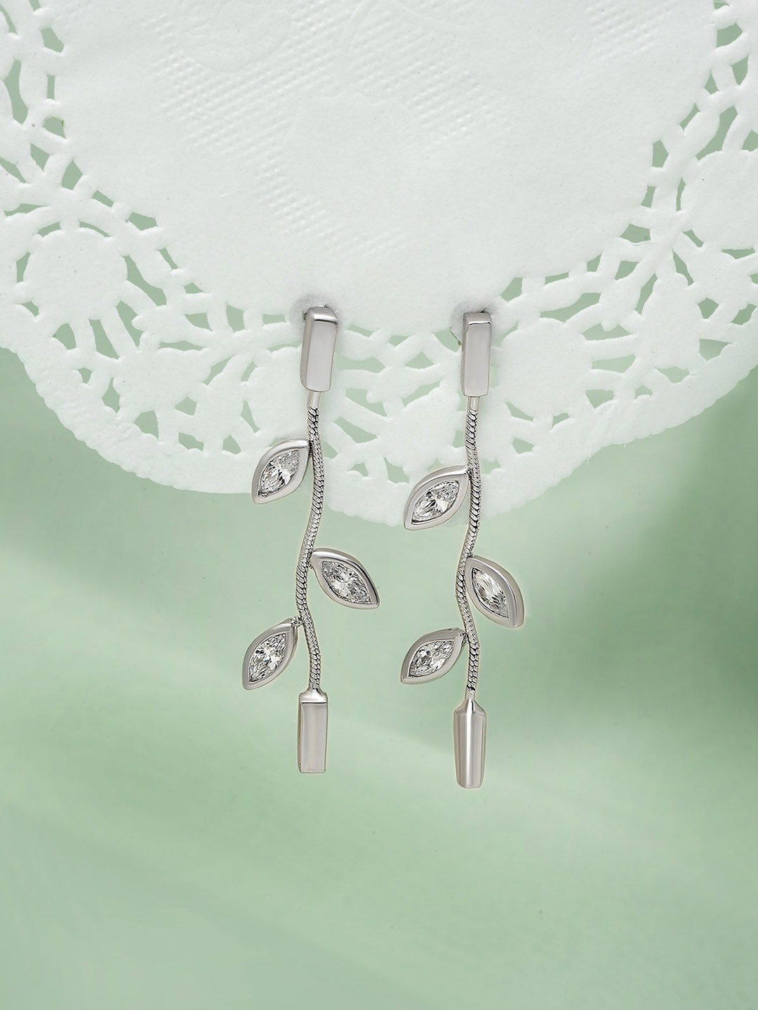 

SILBERRY Cubic Zirconia 925 Sterling Silver Rhodium Plated Drop Earrings