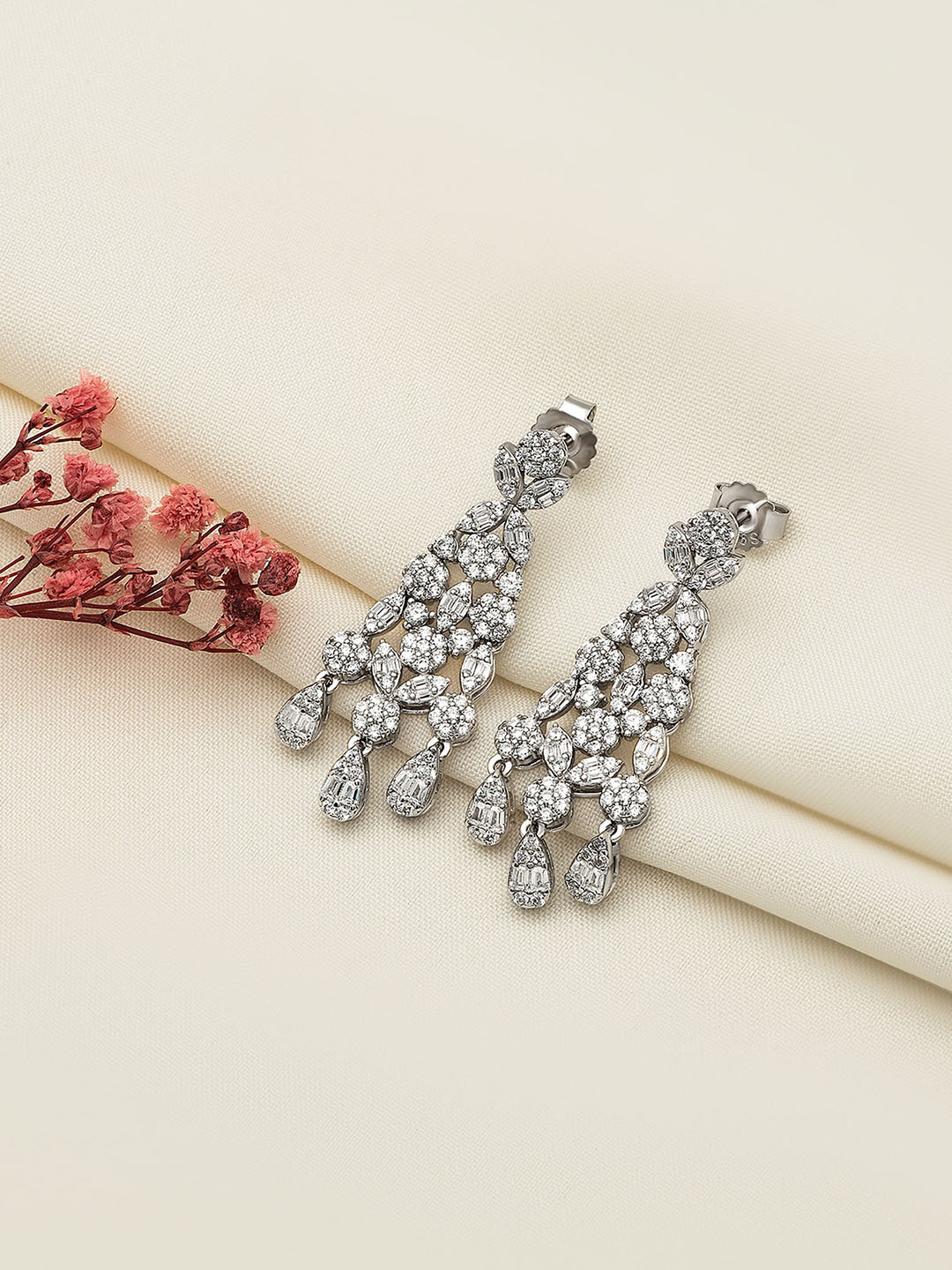 

SILBERRY Cubic Zirconia 925 Sterling Silver Rhodium Plated Drop Earrings