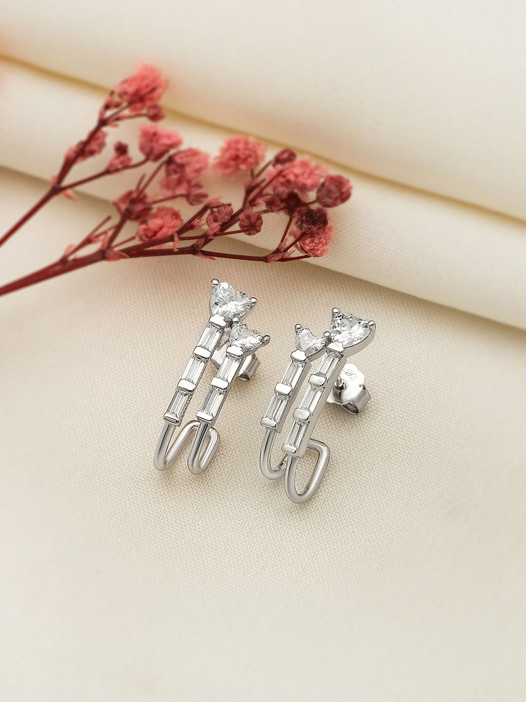 

SILBERRY 925 Sterling Silver Rhodium-Plated Cubic Zirconia Contemporary Stud Earrings
