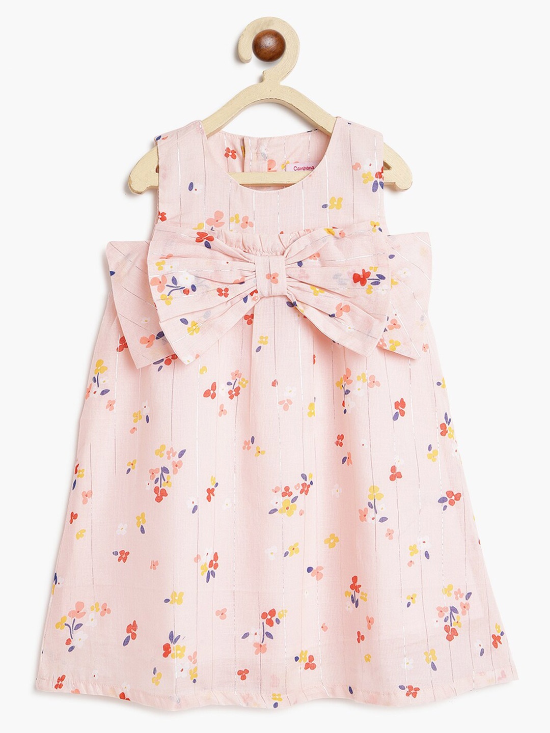 

Campana Girls Cotton Sleeveless Knee Length A-Line Printed Dress, Pink