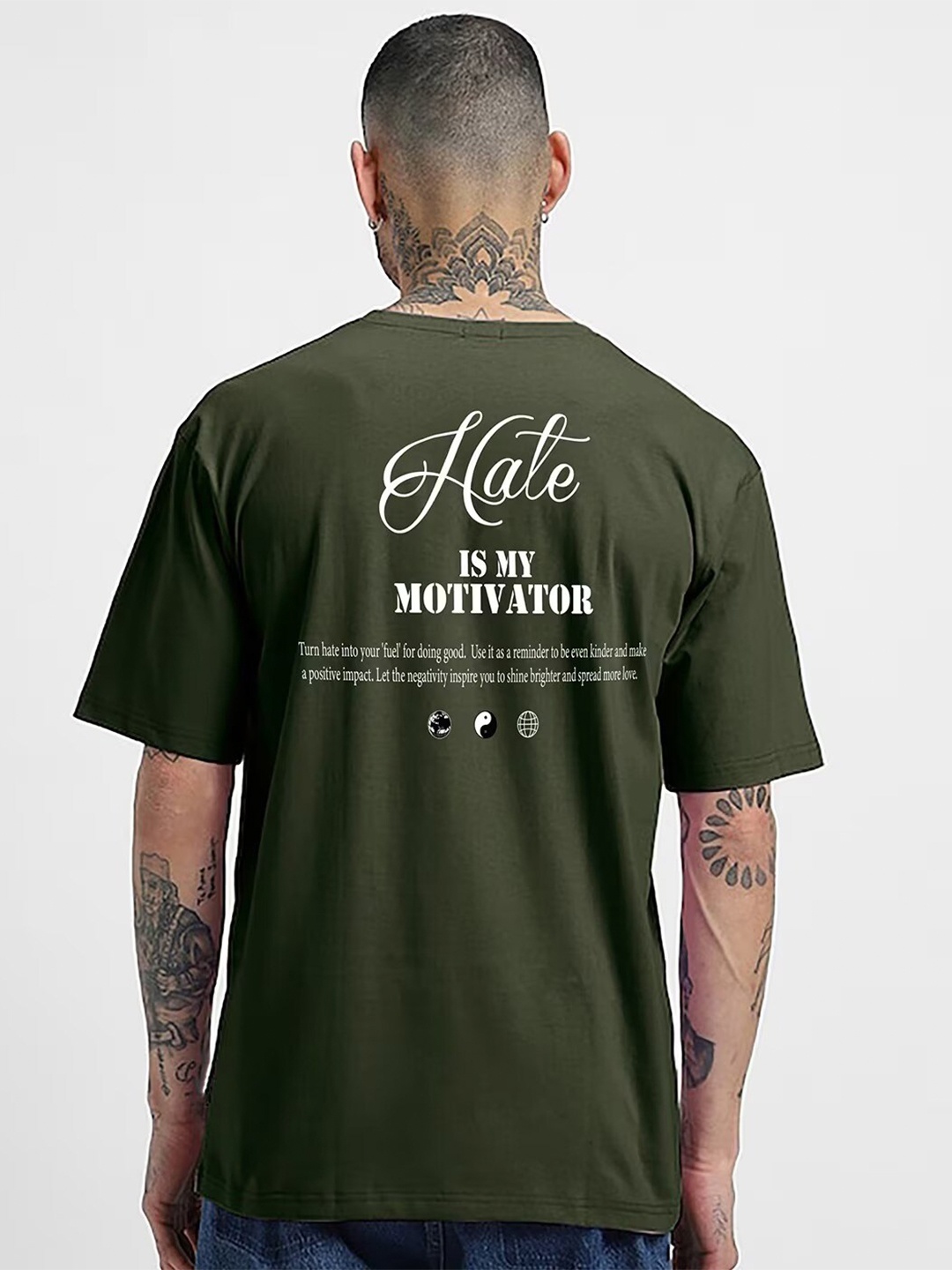 

MISCHIEF MONKEY Typography Printed Cotton T-shirt, Olive