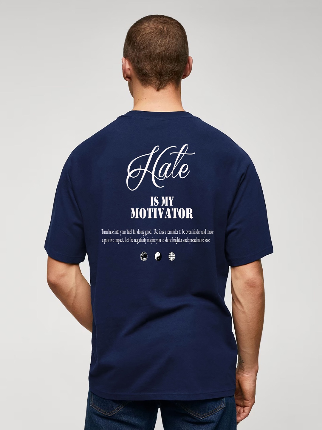 

MISCHIEF MONKEY Typography Printed Cotton T-shirt, Navy blue