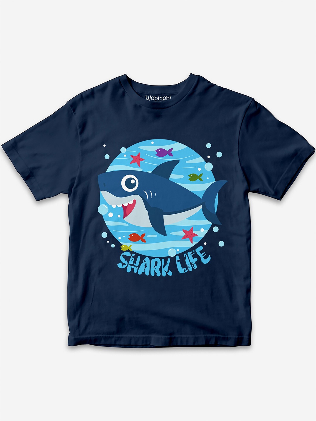 

Wobinobi Boys Shark Print Bio Finish Pure Cotton T-shirt, Navy blue